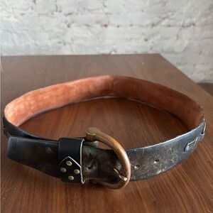 Vintage Leather Belt with Brass Buckle